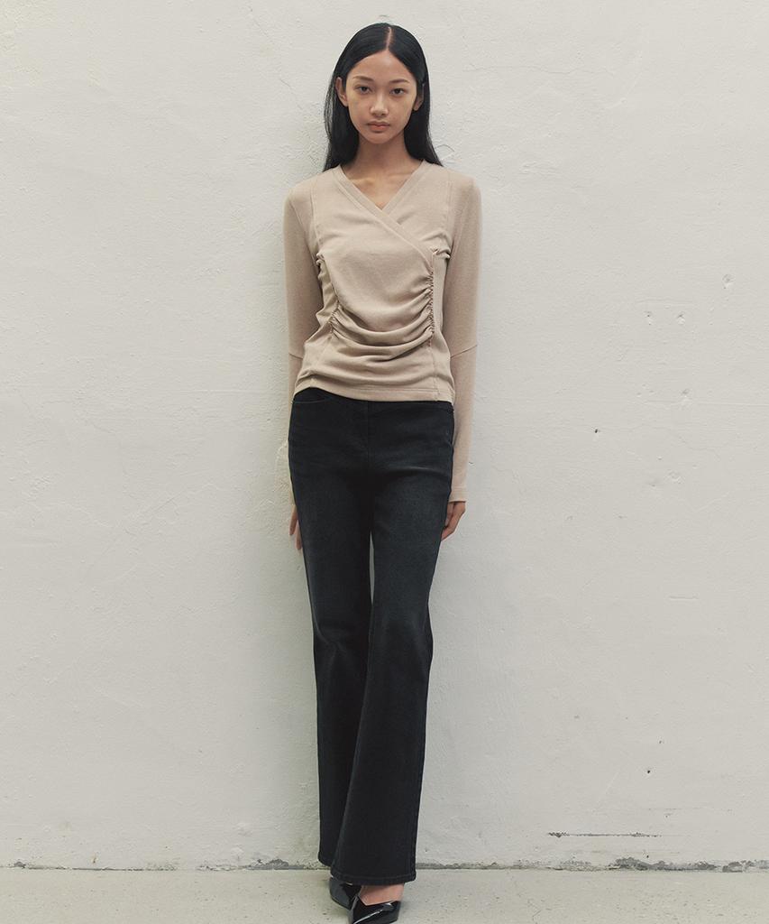 MAKE A TOAST Draped Shirred Top Beige Mbdfto006Be