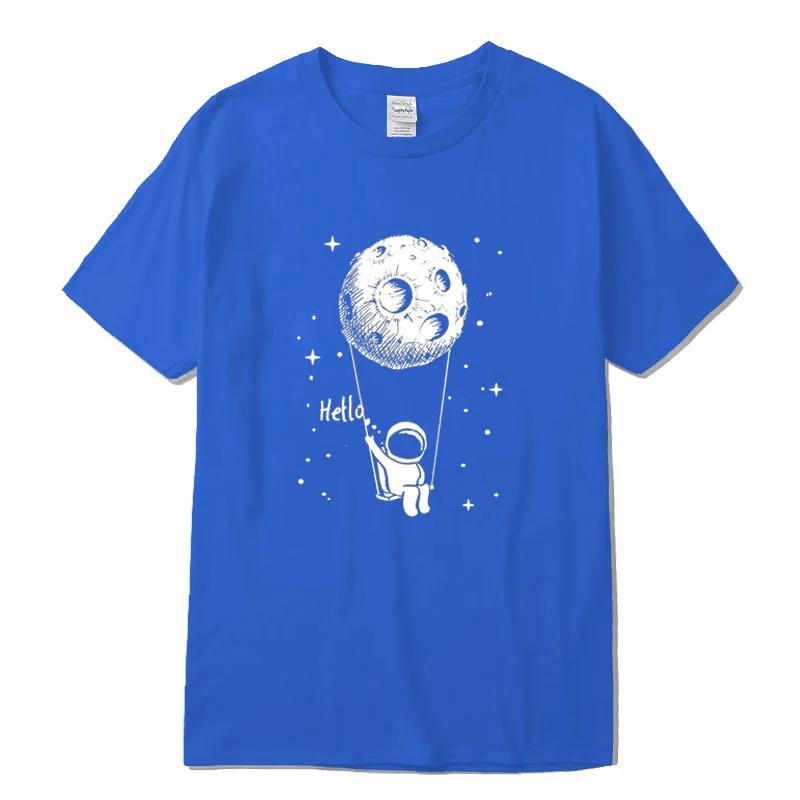 Mens printed Tshirt 100 cotton Fun space man pattern Casual shortsleeved cool and loose clothing Tshirt