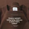 Męski T-shirt z długim rękawem z czystej bawełny o gramaturze 500g, brązowy – Idealny dla par na wiosnę i jesień