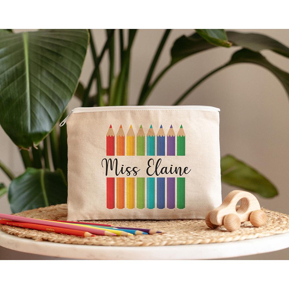 Custom Canvas Pencil Case Preschooler Zipper Pouch Makeup Bag Birthday Teacher School Supplies Appreciation Gift Back To School