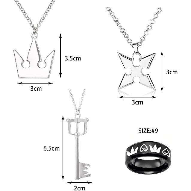 4 pcs Kingdom Hearts Ring Jewelry Sora's Crown & Roxas's Cross Necklaces cosplay accessories for Men Woman