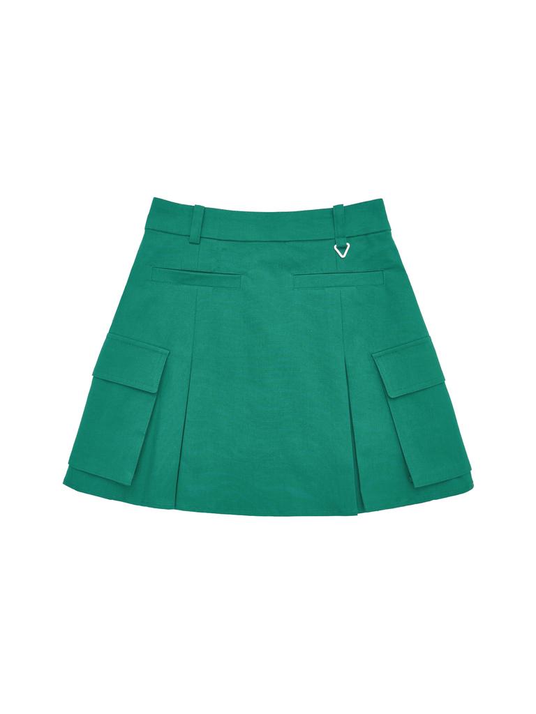 Button Play A-Line Cargo Skirt_Green