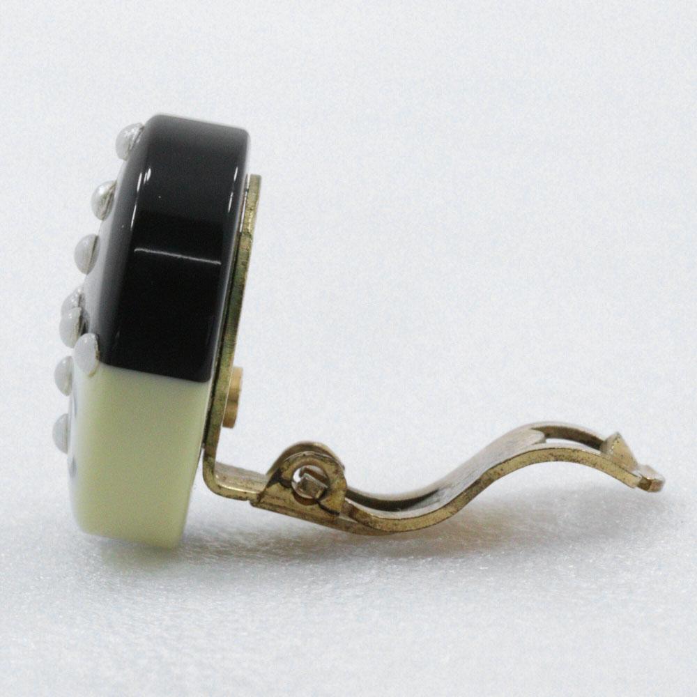 Chanel COCO Mark Earring By Color Black / White plastic/Plated Gold 6.9g Women Used