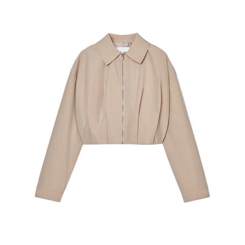 

Весна Новая Женская Одежда Минималистичный Стиль Длинные Рукава Плиссированная Отделка Свободный Модный Лацкан Короткое Пальто 2753034 Tan L