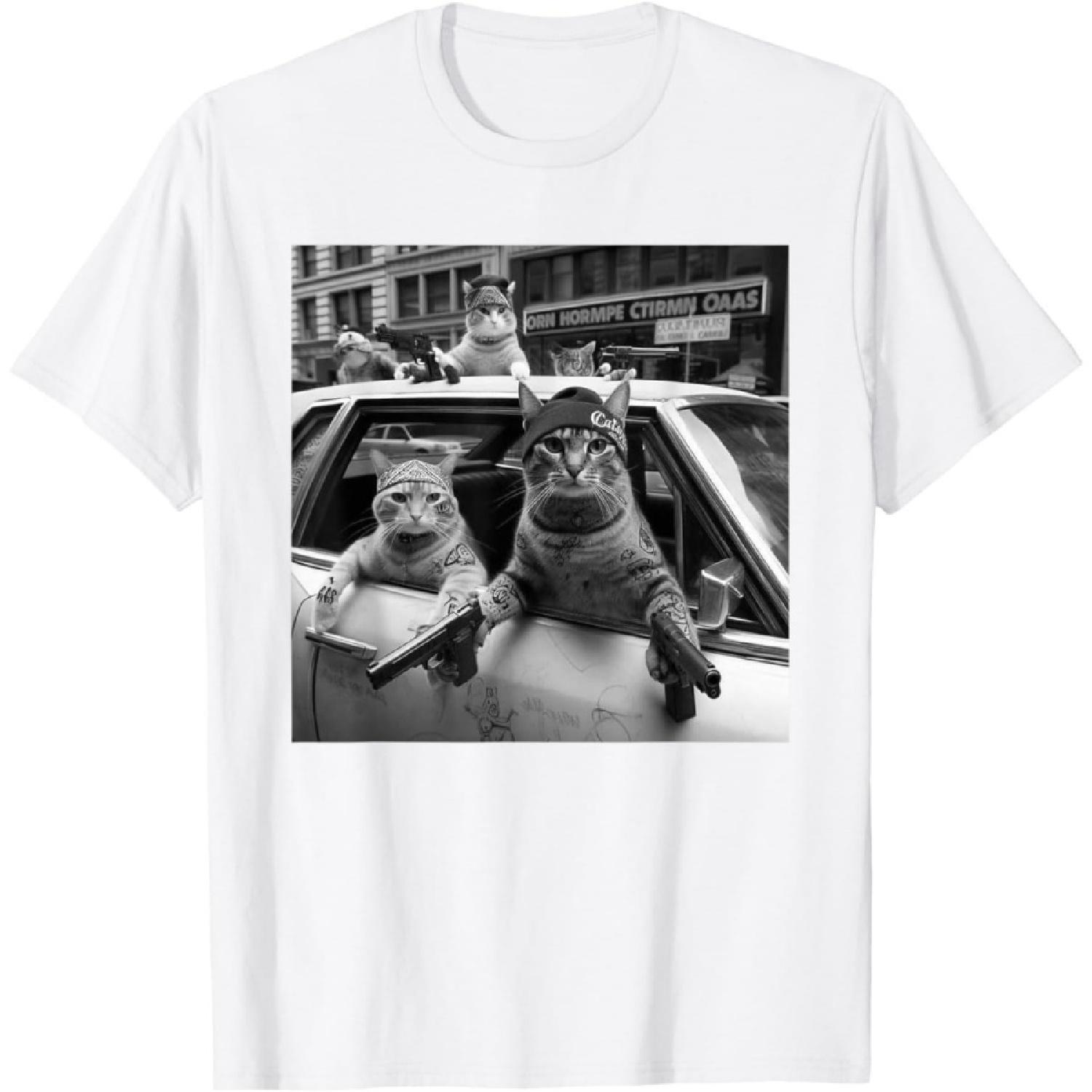 

CHILYB Funny Gangster Cats Street Design T-Shirt XXXXXL білий
