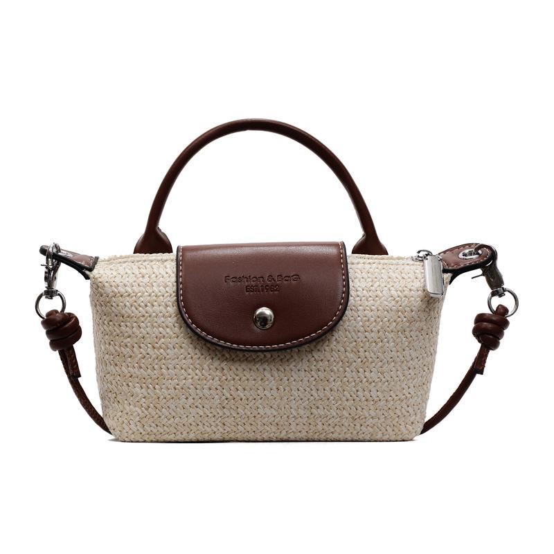 Summer mini woven portable small bag women's 2025 new shoulder messenger bag beach vacation small bag bucket bag