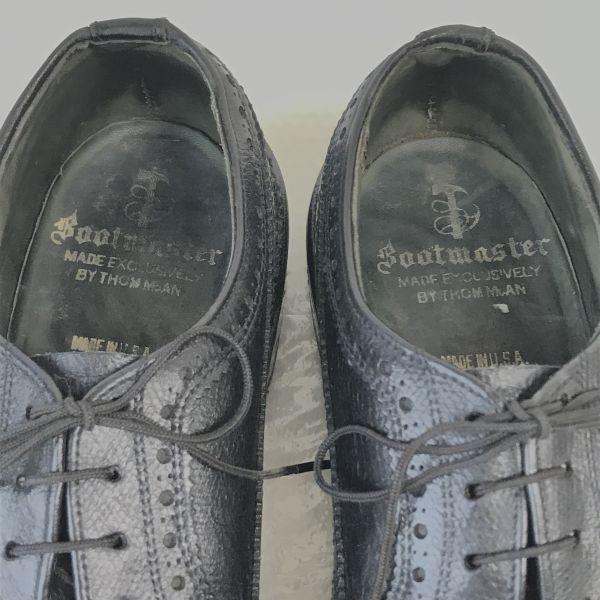 USED/60s-70s USA Bootmaster Thom McAn Pebbled Leather Long Wingtip Shoes 26.5-27cm Black