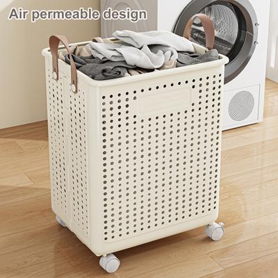Laundry Basket with Wheels Large Capacity Handle Design Waterproof Dirty Clothes Hamper Laundry Basket with Breathable Mesh Holes