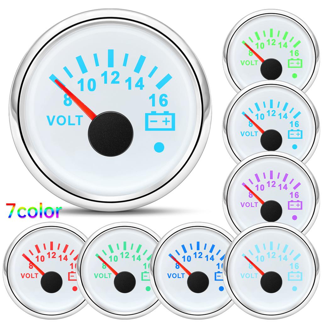 52mm Voltmeter 8-16V 18-32V Voltage Gauge With Alarm Light For Car Marine Boat 7 Color Backlight Volts Meter Waterproof Gauge