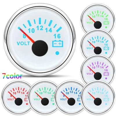 52mm Voltmeter 8-16V 18-32V Voltage Gauge With Alarm Light For Car Marine Boat 7 Color Backlight Volts Meter Waterproof Gauge
