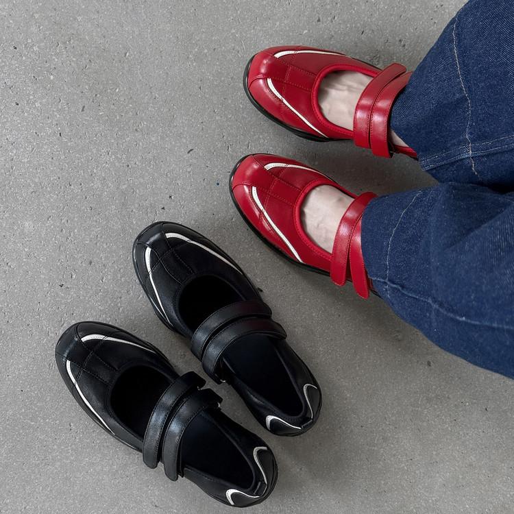 Sheepskin version of Yinyin inner height-increasing sports shoes retro round head double Velcro casual Mary Jane shoes women's training shoes