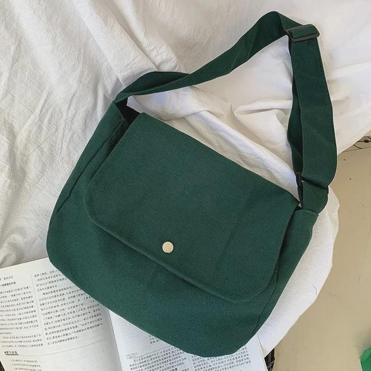 Koreansk crossbody-veske i lerret i skogsstil - uformell, enkel, retro og trendy skulderveske for kvinner og studenter