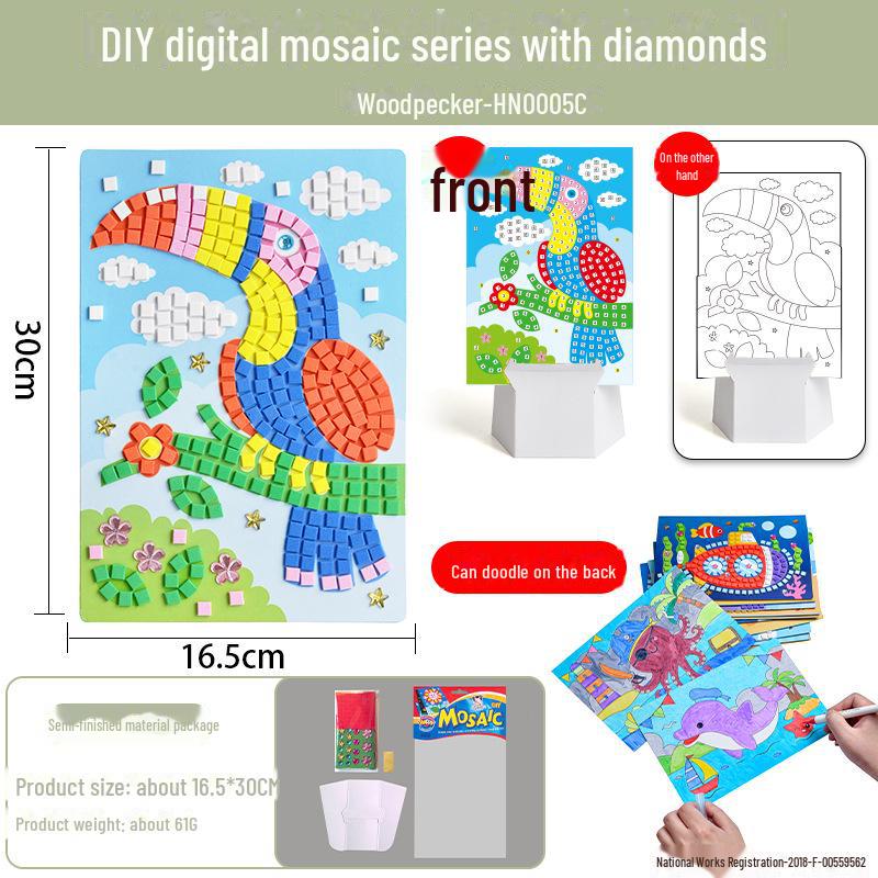 Dziecięca mozaika diamentowa DIY, zestaw naklejek EVA - Ręcznie robiona zabawka edukacyjna