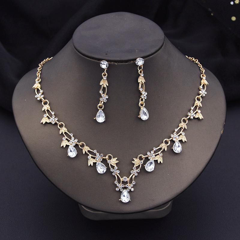 African Bridal Jewelry Sets for Women Fashion Flower Choker Necklace Set Wedding Necklaces and Earrings Costume Accessories