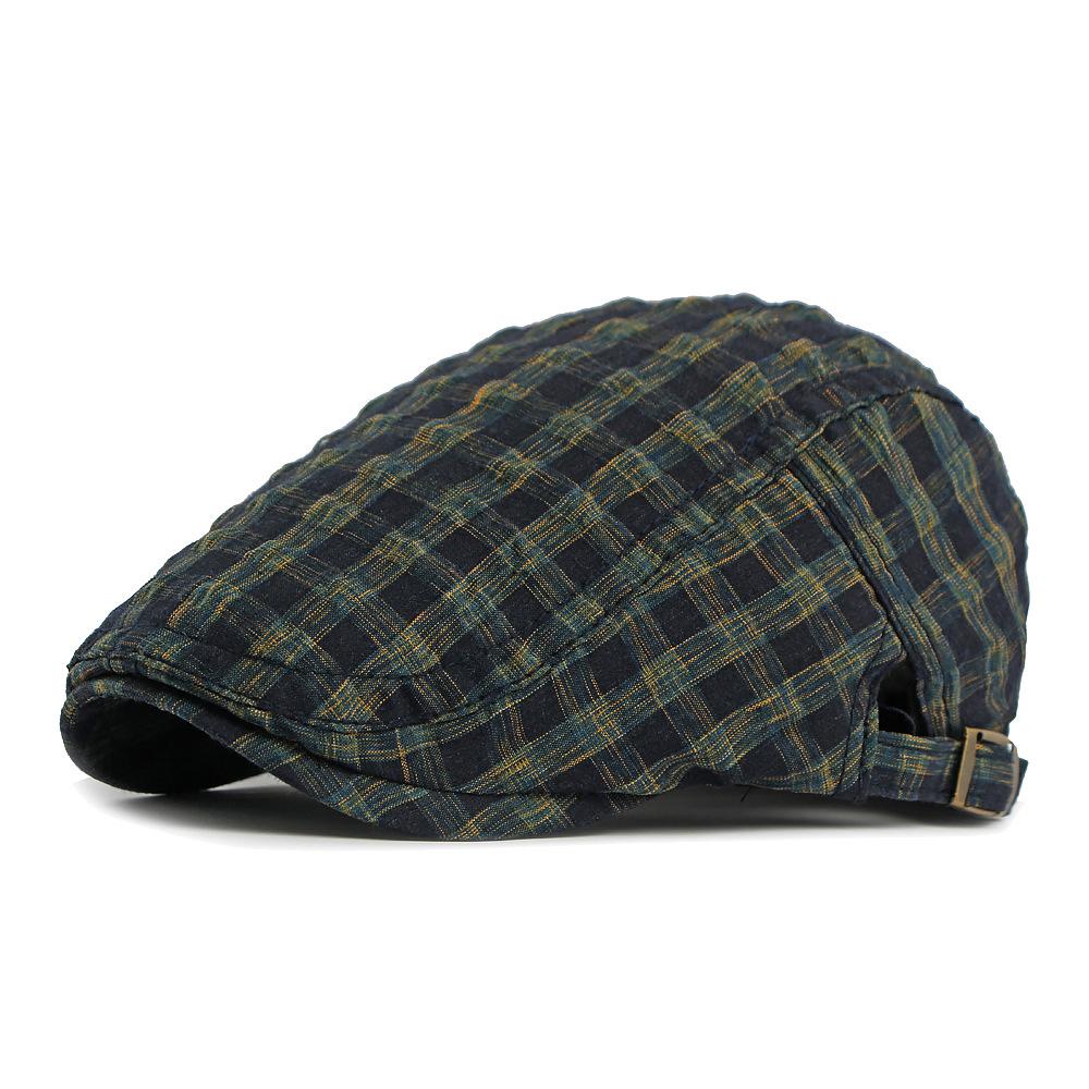

Spring Summer Vintage Check Peaked Cap Men Women Beret British Breathable Cap темно-синього кольору