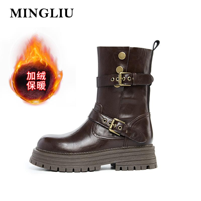 British Martin boots women's 2025 autumn and winter new thick-soled medium tube thin boots women's retro versatile locomotive boots children
