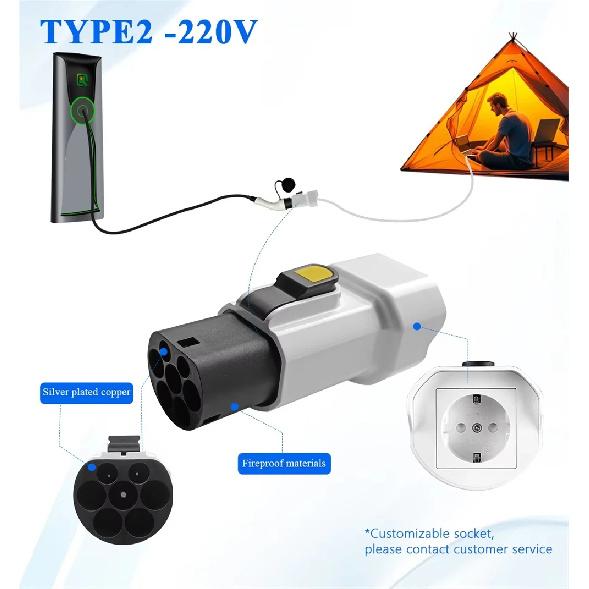 220V Typ 2 Stecker zu Schuko-Steckdose, EV Auto Zubehör Stecker für EV Ladegerät EV Stecker
