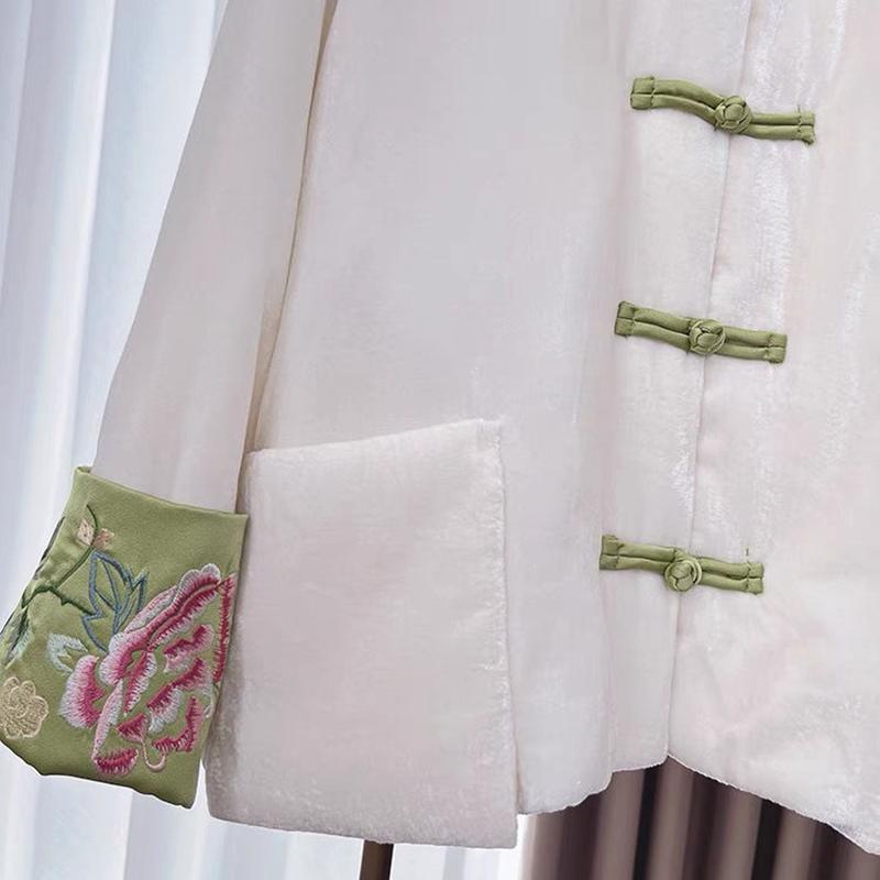 Jacket Thickened Retro Style Buckle Improved Tang Suit Standing Jacket Winter