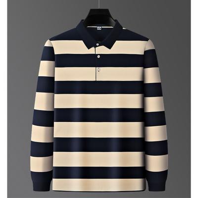 Men's Spring and Autumn New Style Striped Men's Long Sleeve POLO Shirt Flip Collar Business T