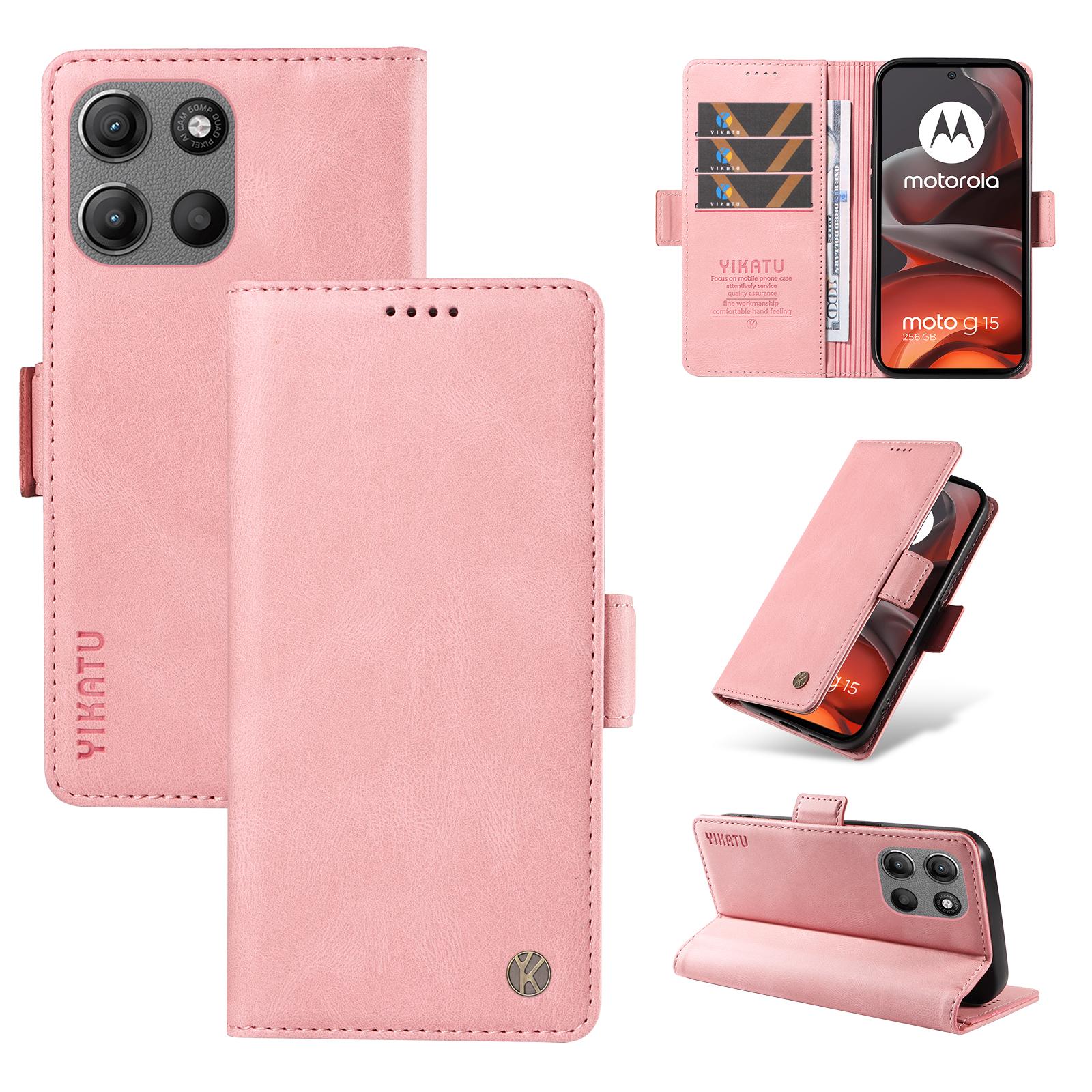 

For Motorola Moto G15 4G Leather Case YIKATU YK-005 Skin-touch Feeling Wallet Phone Cover Pink