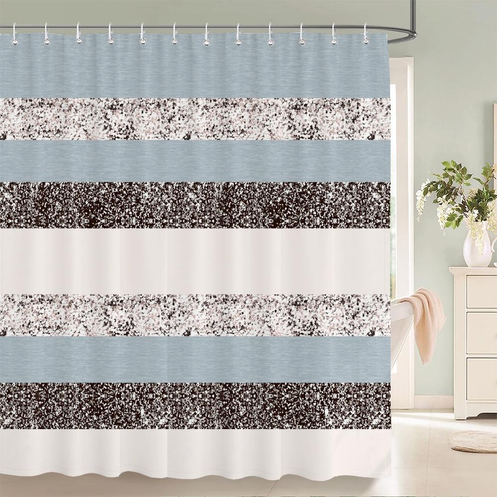 

Simple Geometric Printed Shower Curtain Stripe Bath Curtain Polyester Fabric Waterproof Bathroom Curtains With Hooks Bath Screen W60H190(CM)-1 Pcs