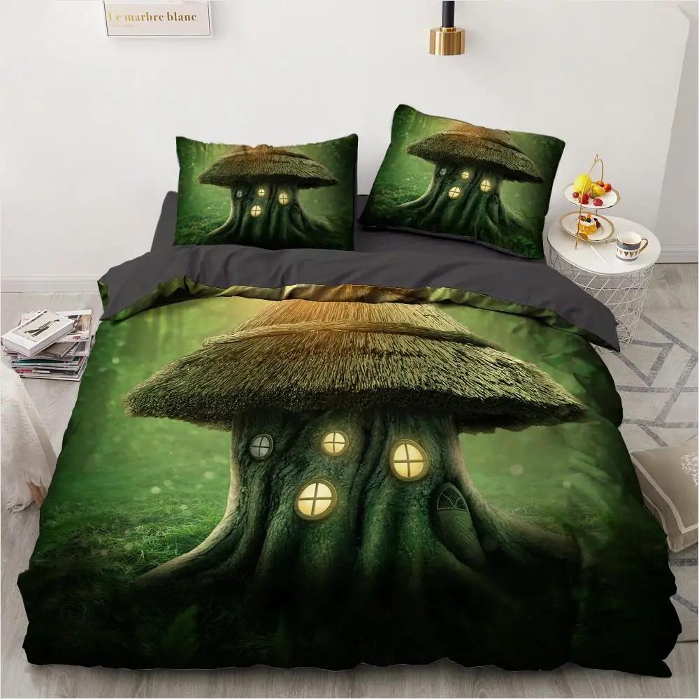 Forest Duvet Cover Magical Woodland Jungle Comforter Cover Dreamy Misty Scene Bedding Set For Girls Boys Full Queen King Size