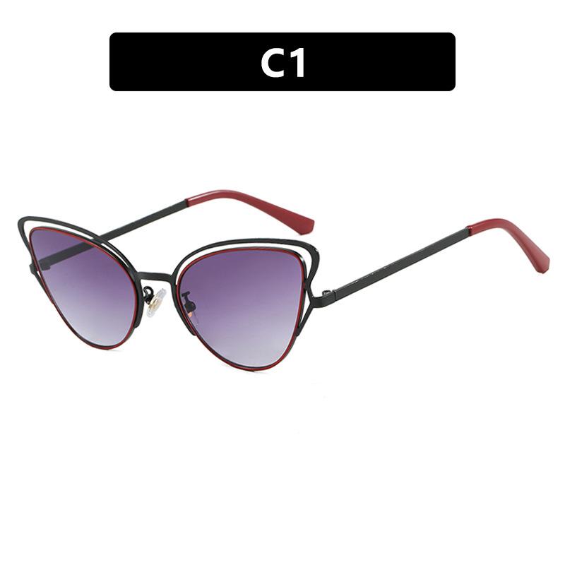 Cat s eye metal sunglasses hollowed out new European and American personalized sunglasses trendy concave photo sunglasses as pictured