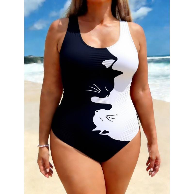 One-piece Plus-size One-piece Swimsuit for Women, Printed Women's Slightly Fat Meat-covered Racing Swimsuit