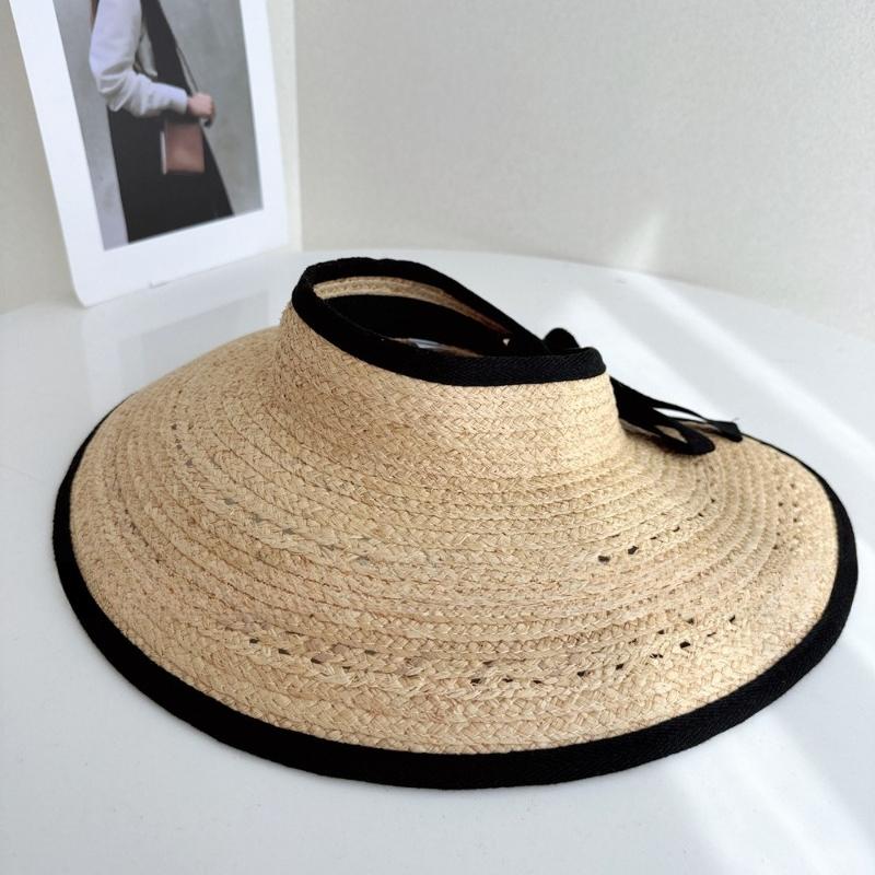 Summer Empty Top Straw Hat For Women Foldable Wide Large Brim Bowknot Sun Hat Travel Beach UV Protection Caps