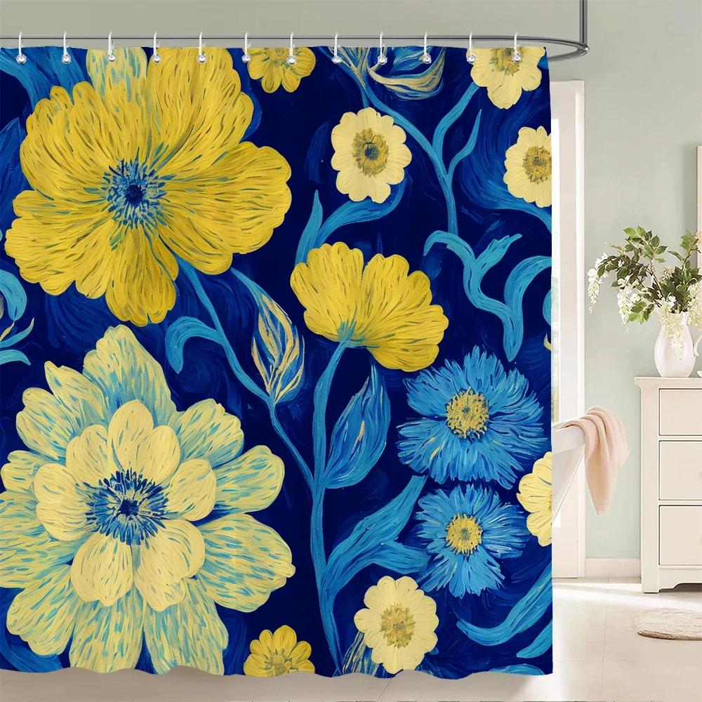 Rideau de douche Fleurs Magnifiques, Feuilles Aquarelle Sur La Plante Supérieure Avec Décor Floral de Salle de Bain, Ensemble de Rideau de Douche Avec Crochets
