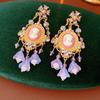 Female Fashion Versatile Retro Palace Style Flower Portrait Tassel Earrings