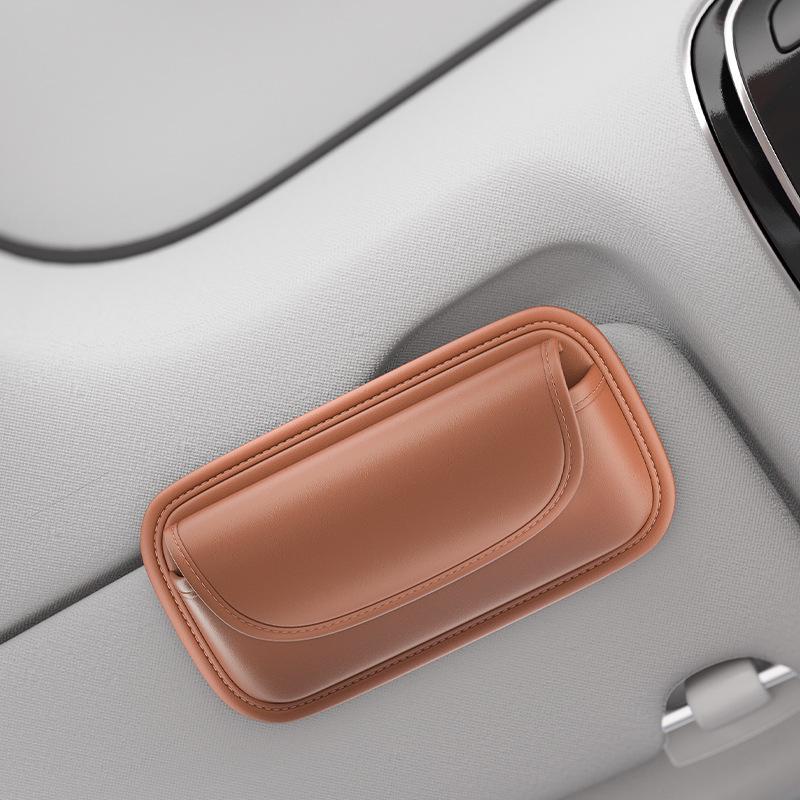 

Multifunctional Car Sun Visor Organizer: Glasses Holder, License & Receipt Pocket, Card Storage Bag.