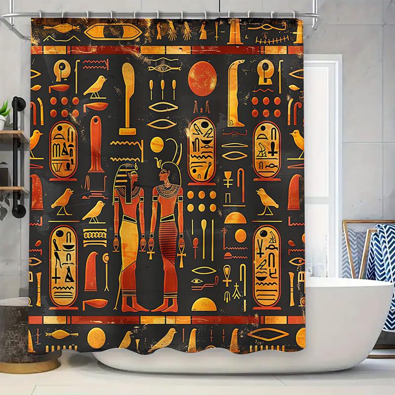 Egyptian-themed shower curtain set featuring Queen Nefertiti with gold accents Egyptian decor accessories for bathroom 180x240cm 90x180cm