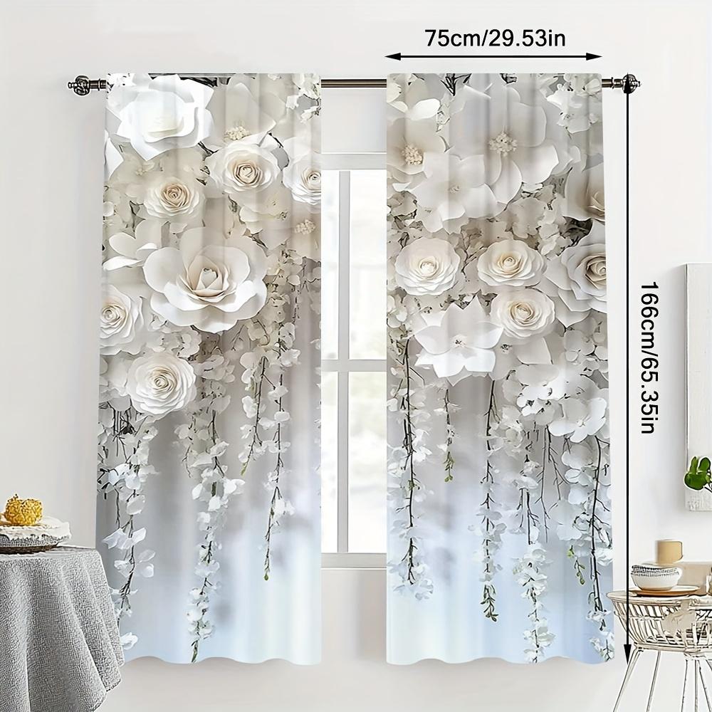 2 Stück Elegante Weiße Blumenmuster-Gardinen aus transparentem Polyester – für Wohnzimmer, Schlafzimmer, Ferienhaus, Café, Küche & Büro
