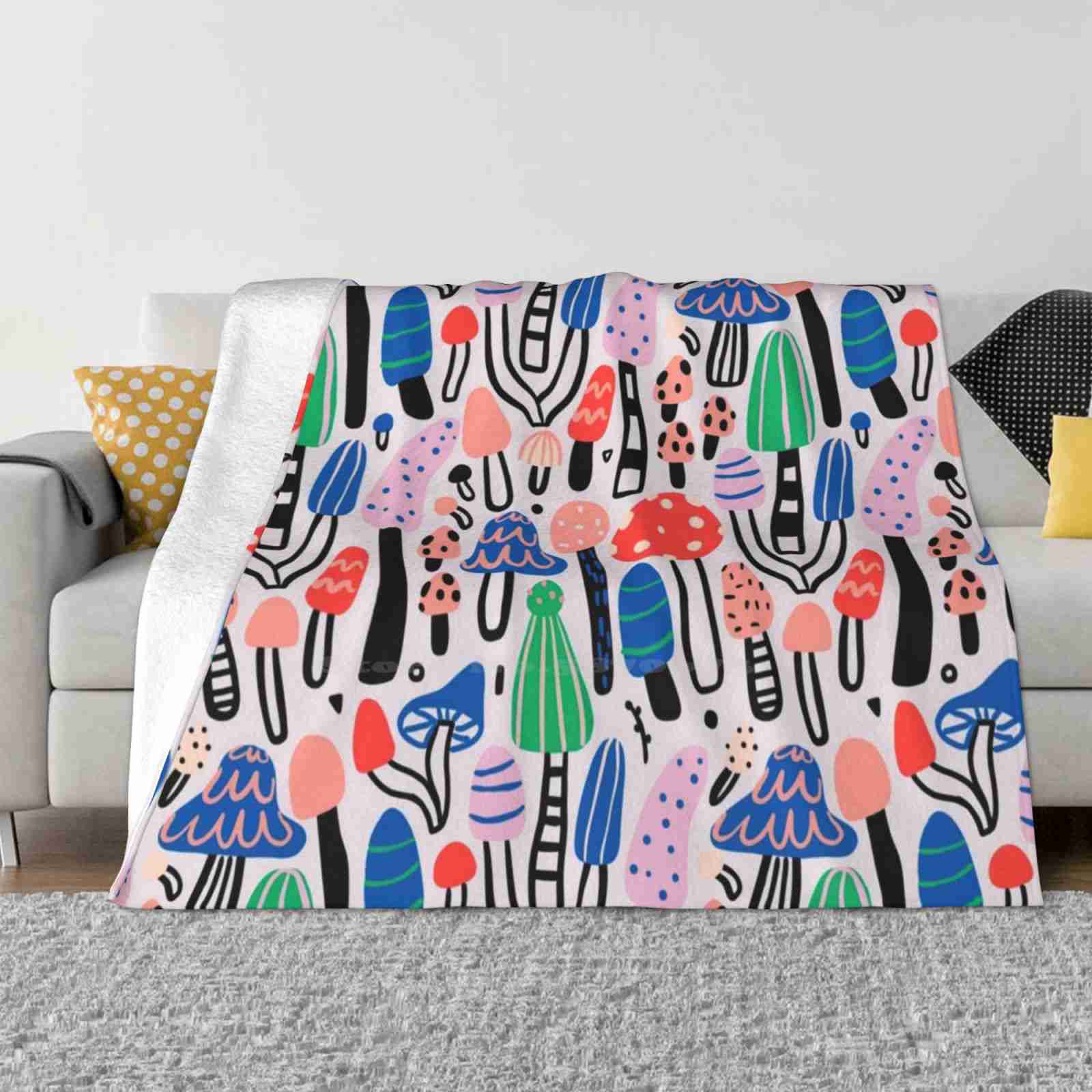 Bold Cool Mushrooms Pattern. Trend Style Funny Fashion Soft Blanket Cool Bold Funky Funny Food Ingredient Fungus Nature 30x40in