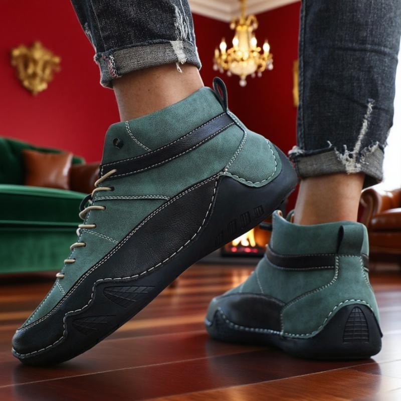 

New 2026 Handmade Leather Men Boots Outdoor Hiking Anti Slip Training Work Shoes Men Ankle Boots Fashi Autumn Winter Boots 39 зелёный