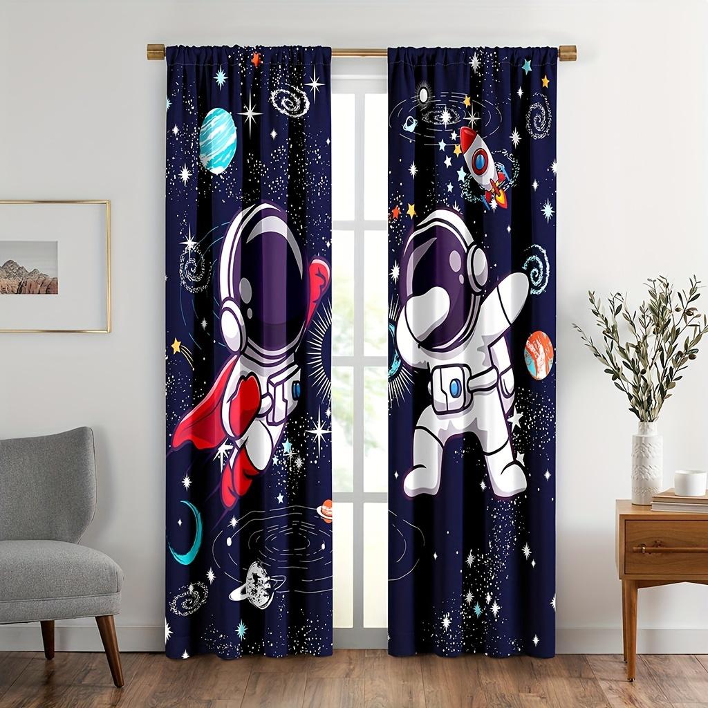 2pcs Universe Starry Sky Space Patterns Washable Rod Pocket Astronaut Curtain For Bedroom Office Kitchen Living Room Study Home