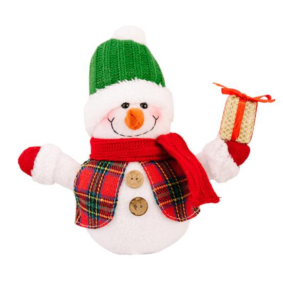 Christmas Plush Snowman Doll Tabletop Decoration Lighted Small Snowman Ornament for Winter Home Kitchen Mantel