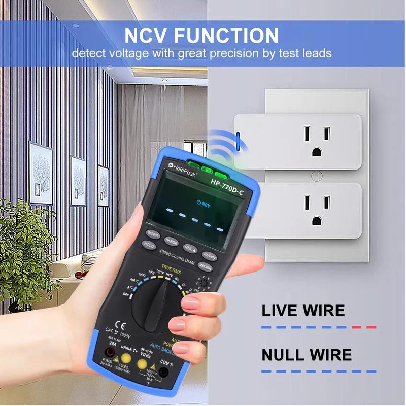 770D-C High-Accuracy NCV AC/DC Voltage/Ohm Tester Digital Multimeter 40,000 Counts, Color Screen Auto-Ranging True RMS
