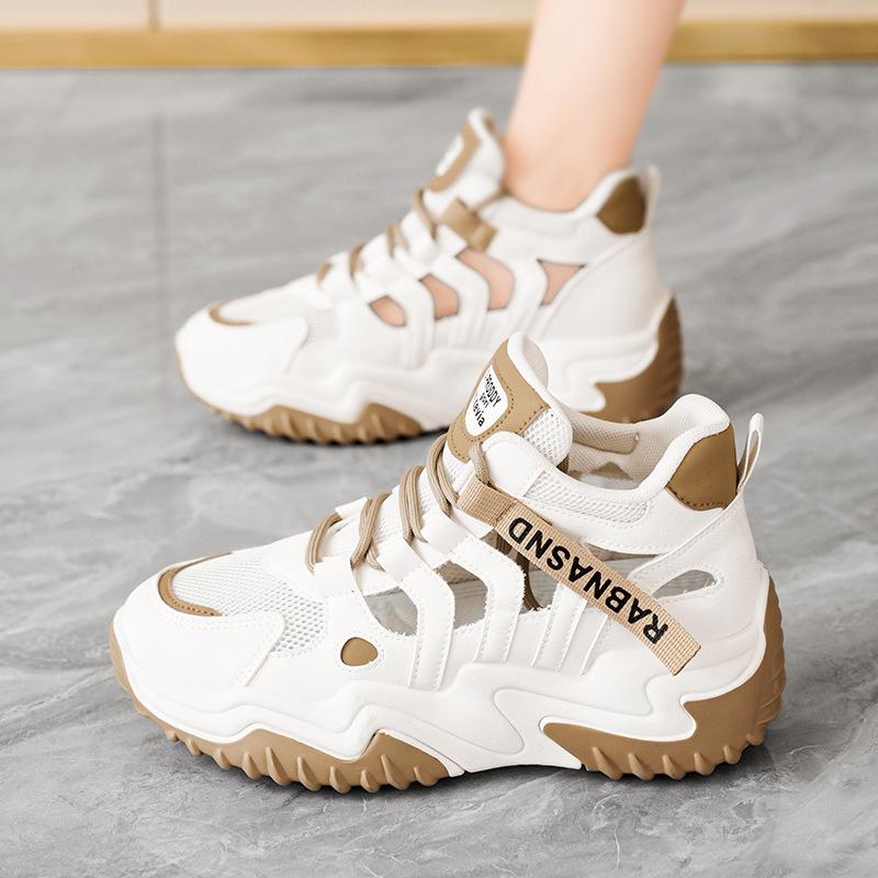 Korean Version of the New Dad Shoes Women's 2025 Summer Hollow Mesh Shoes Breathable Student Sports Shoes Casual Thick-soled Heightening Shoes