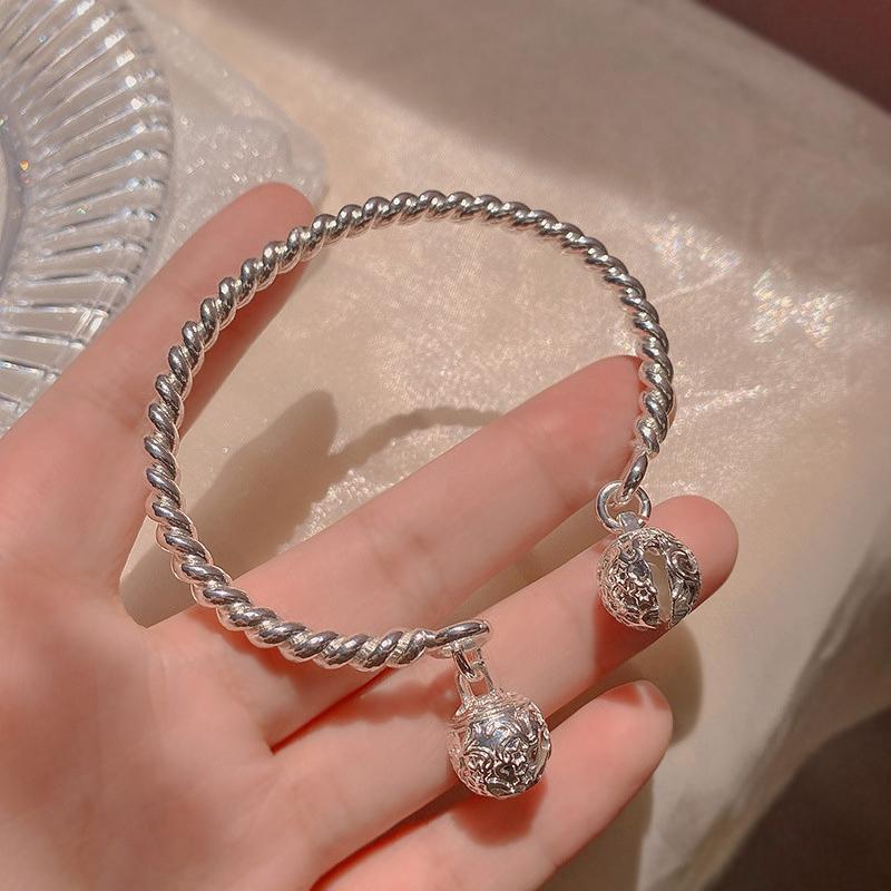 P 925 Sterling Silver Lucky Charm Hollow Out Round Bracelet Cuff Bracelets for Women Bangles Fashion Jewelry Pulseira