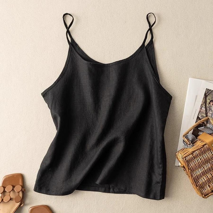 Летний новый стиль Богемский хлопок лен жилет женский свободный топ однотонный простой без рукавов майка плюс размер 2XL чёрный