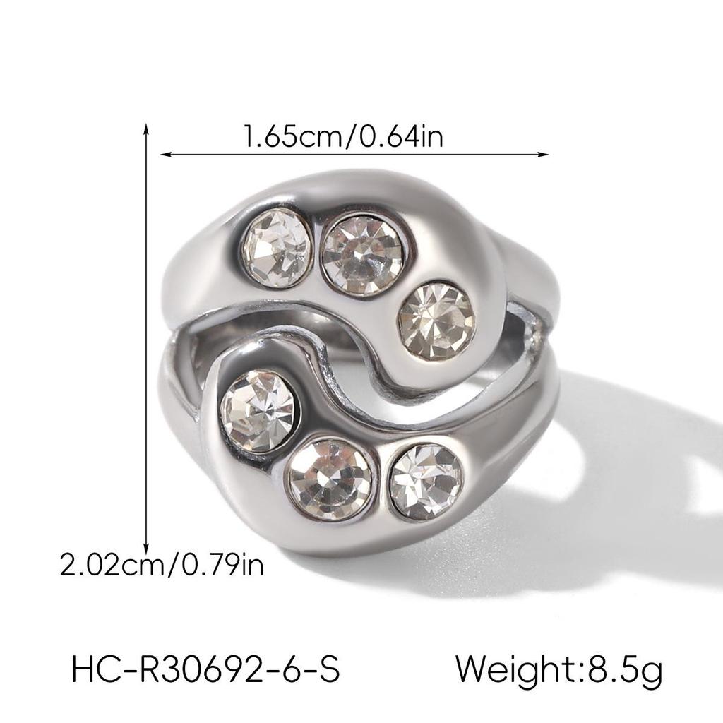 Women's Colorfast Retro Stainless Steel Ring with Natural Stone, Open & Versatile Titanium Steel Design