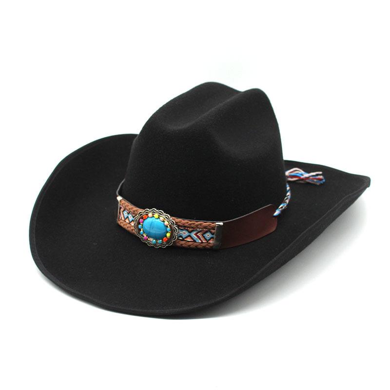 

9.5Cm Large-Brimmed Woolen Hat, Western Cowboy Gift Hat, Men S And Women S Couple Hat, Ethnic Felt Hat M（56-59cm） чорний