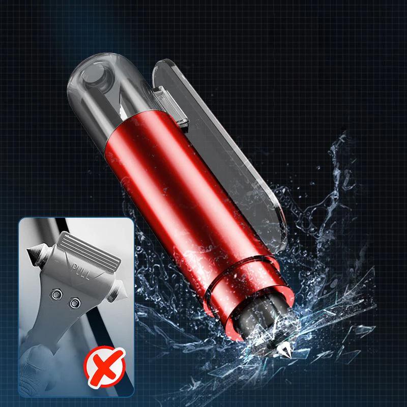 Молоток безопасности для аварийного спасения 2-в-1 Мини-инструмент для аварийного выхода из автомобиля Многофункциональный портативный стеклобой Резак для ремня безопасности красный