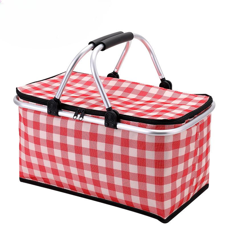 New Folding Basket Picnic Basket Outdoor Handheld Basket Insulation Box Household Supermarket Shopping Storage Basket