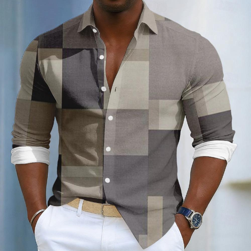 Men's Geometric Pattern Printed Long Sleeve Shirts Casual Cardigan New Button Holiday Fashion Shirts