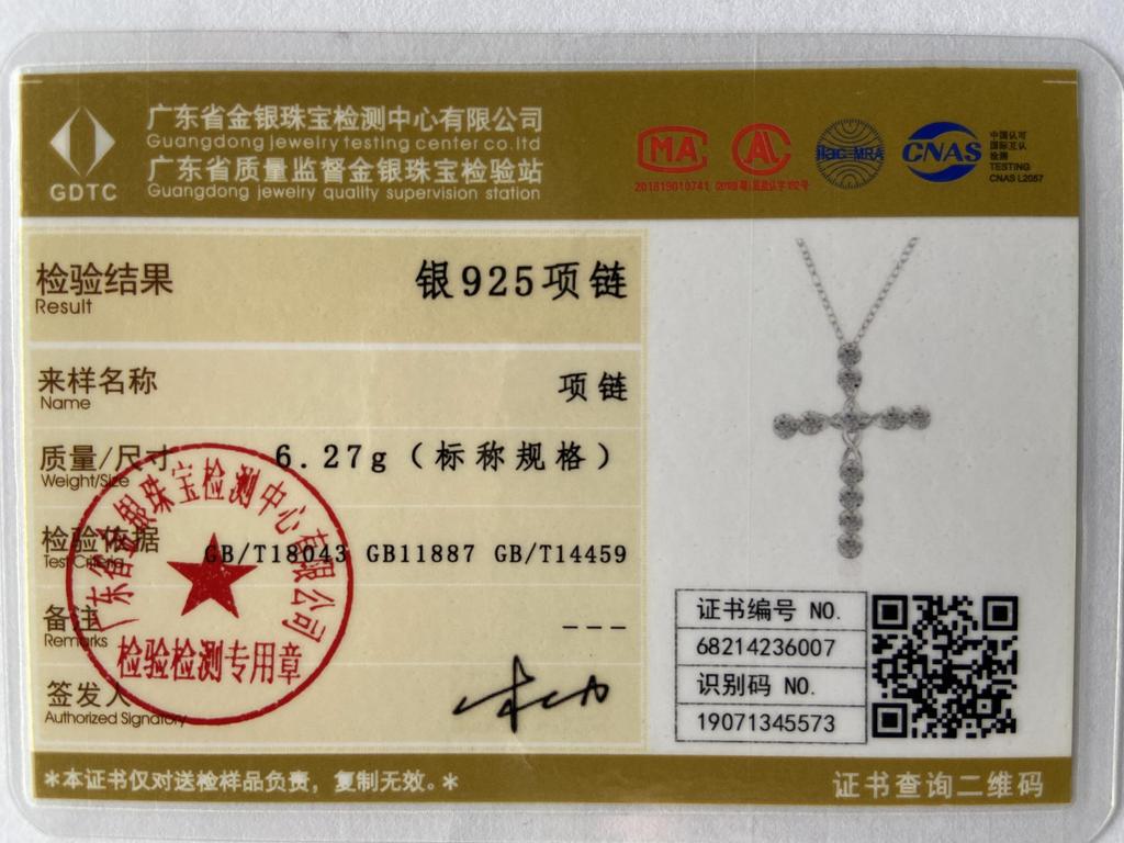 925 Sterling Silver AAA Zircon Cross Fashion Pendant Necklace Wedding Jewelry