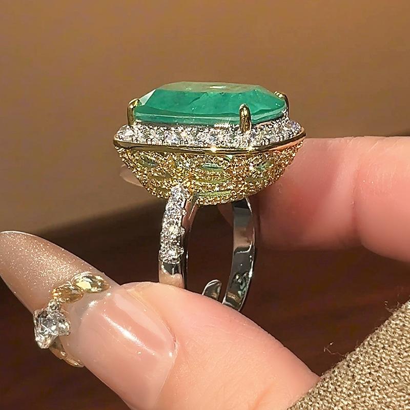 Huamei Šperky Prsten Simulace Červený Korund Smaragd Zirkon Dámský Vysoká Kvalita Lehký Luxus Retro