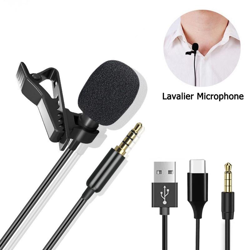 Portable Lavalier Mini Microphone Condenser Clip-on Lapel Mic Wired USB 3.5mm Type-C Microfon For Phone for Laptop PC Smartphone